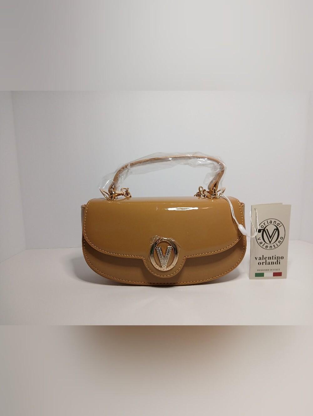 Valentino Orlandi Patent Leather Shoulder Bag Taupe Brand New With Tags - Picture 3 of 17